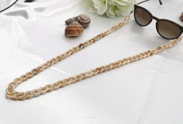 Trendige 2-in-1-Sonnenbrille/Halskette – Brillenband, Acryl-Gliederkette – L70 cm, Beige-Melange