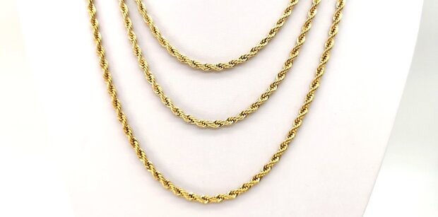 RVS Goudkleurige twisted koord ketting Lengte 60 cm