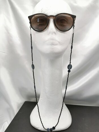Trendige 2-in-1-Sonnenbrille/Halskette – Brillenband, Perlen -L70 cm schwarz/grau gemischt