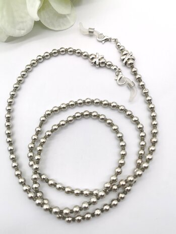 Trendy  Zonnebril Ketting - Brillenkoord  kralen -L70 cm  zilver bolletjes