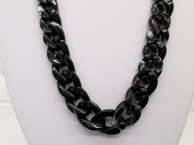 Trendy 2 in 1 Zonnebril / Ketting - Brillenkoord  Acryl schakelketting -L70 cm Zwart gemêleerd