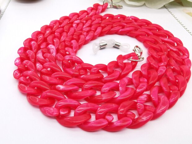 Trendy 2 in 1 Zonnebril / Ketting - Brillenkoord  Acryl schakelketting -L70 cm fuchsia gemêleerd