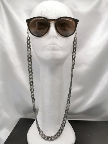 Trendige 2-in-1-Sonnenbrille/Halskette – Brillenband, Acryl-Gliederkette – L70 cm, Grau-Melange