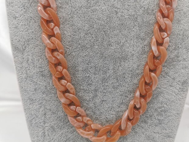 Trendy 2 in 1 Zonnebril / Ketting - Brillenkoord  Acryl schakelketting -L70 cm Zalm gemêleerd