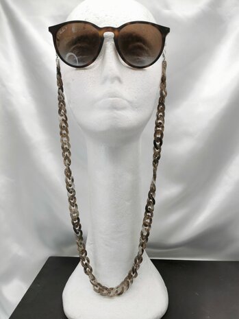 Trendige 2-in-1-Sonnenbrille/Halskette – Brillenband, Acryl-Gliederkette – L70 cm, Braun-grau-Melange