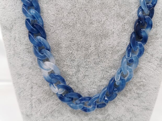 Trendy 2 in 1 Zonnebril / Ketting - Brillenkoord  Acryl schakelketting -L70 cm Blauw gemêleerd