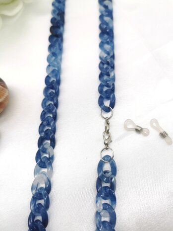 Trendy 2 in 1 Zonnebril / Ketting - Brillenkoord  Acryl schakelketting -L70 cm Blauw gemêleerd