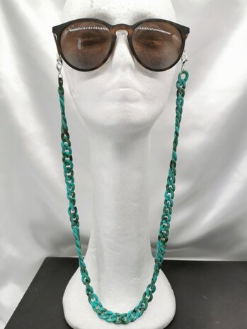 Trendy 2 in 1 Zonnebril / Ketting - Brillenkoord  Acryl schakelketting -L70 cm Turquoise gemêleerd