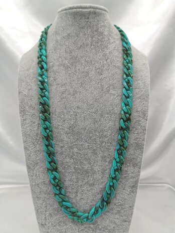 Trendy 2 in 1 Zonnebril / Ketting - Brillenkoord  Acryl schakelketting -L70 cm Turquoise gemêleerd