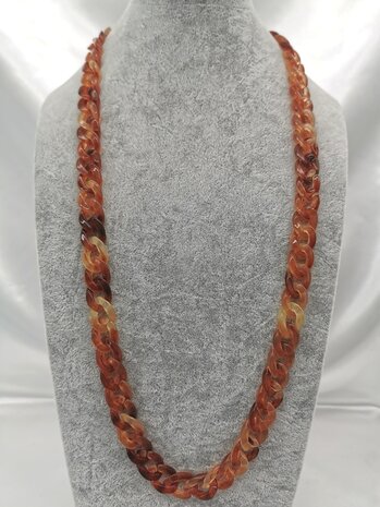 Trendy 2 in 1 Zonnebril / Ketting - Brillenkoord  Acryl schakelketting -L70 cm Bruin gemêleerd