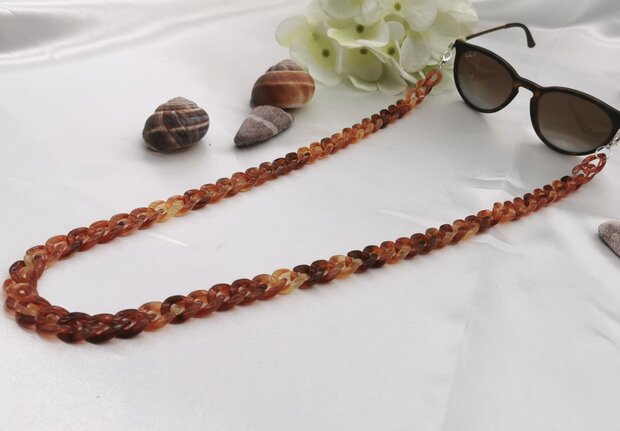 Trendige 2-in-1-Sonnenbrille/Halskette – Brillenband, Acryl-Gliederkette – L70 cm, Braun-Melange