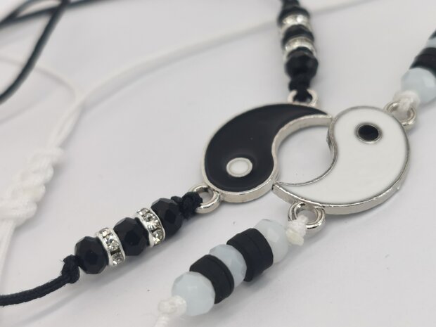 Hip - Freundschaft - Beste Freunde - Armbänder - Duo - Yin Yang - Schwarz / Weiß - Nylonseil - Größe 13 - 23 cm.