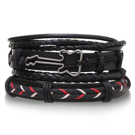 15 Set met 4 trendy van leer, kralen en touw armband. pakket 1