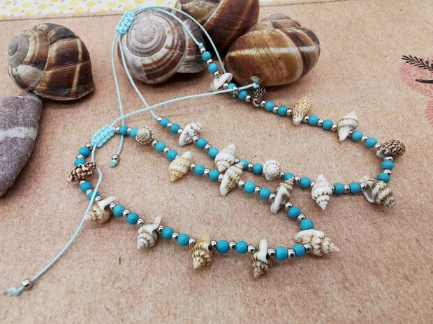 Set: Armband + Enkelbanje Bohemian met turquoise edelsteen kralen.