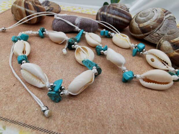 Set: Armband + Enkelbandje Bohemian met turquoise edelsteen.