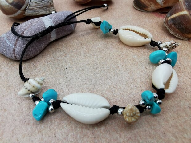 Set: Armband + Enkelbandje Bohemian met turquoise edelsteen.