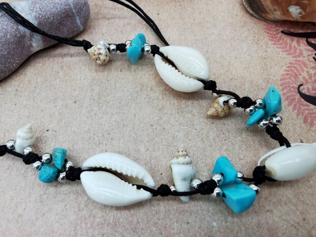 Set: Armband + Enkelbandje Bohemian met turquoise edelsteen.