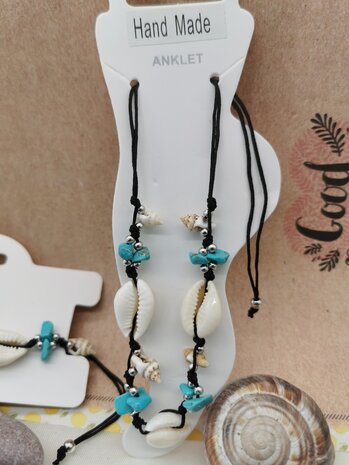 Set: Armband + Enkelbandje Bohemian met turquoise edelsteen.