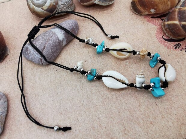 Set: Armband + Enkelbandje Bohemian met turquoise edelsteen.