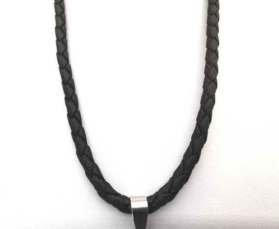 Zwart gevlochten leren ketting, D 4mm