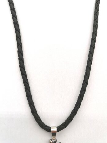 Zwart gevlochten leren ketting, D 4mm