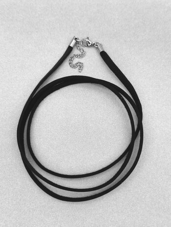 Zwart, Plat leren ketting, breedte 4mm