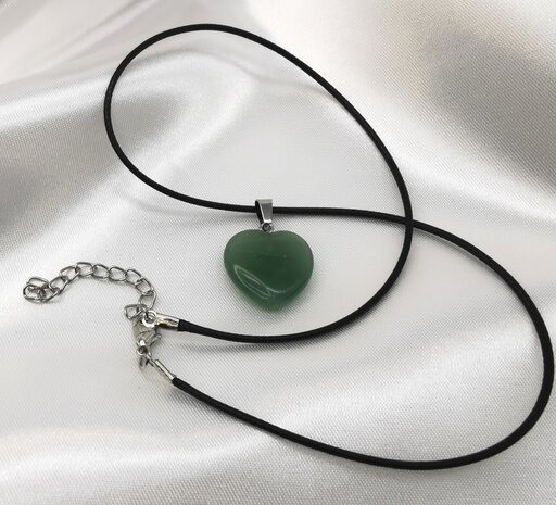 Ketting met Groene Aventurijn, edelsteenhanger, Hartje