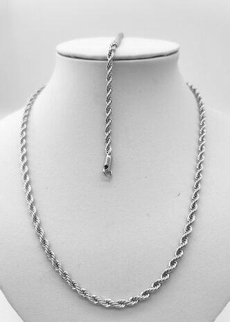 RVS Set Zilverkleurige twisted ketting met armband