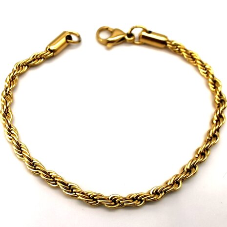 Edelstahl Armband aus goldfarbenem, gedrehtem Kordelband Größe 20 cm.