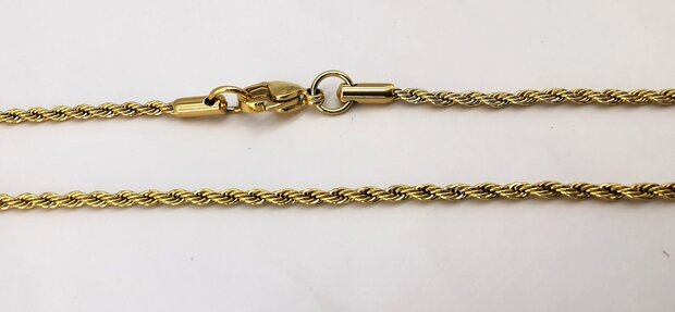Edelstahl Goldfarbene Halskette aus gedrehter Kordel, Länge 60 cm