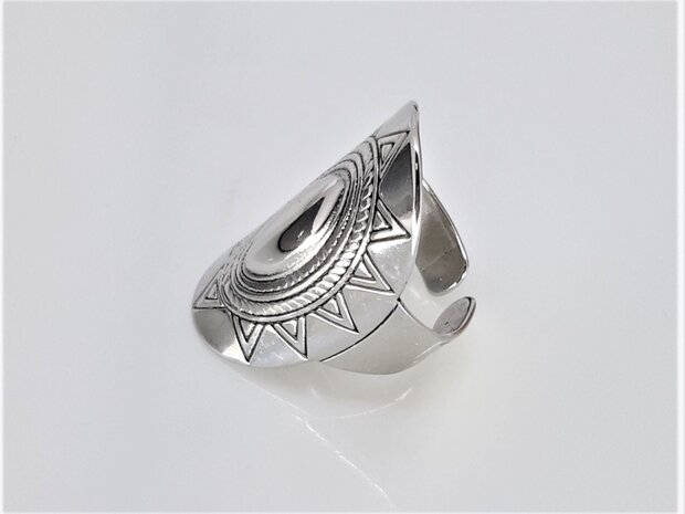 RVS Langwerpige Bohemian style fantasie open ring