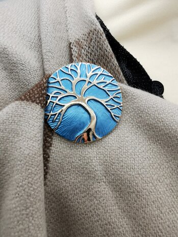 Magneet broche, Tree of Life rond, blauw/goud kleur, Ø 44 mm.