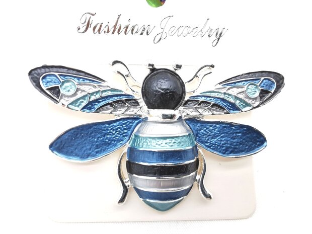 Magnetbrosche - 3D - Bienen - Blau/Silber - zum Verschließen von Schal, Schal und Strickjacke.