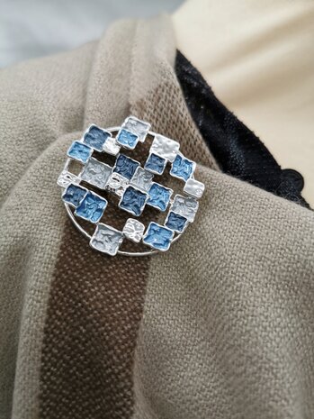 Magneet broche, Design, Mondriaans, blauw kleur, Ø 45 mm.