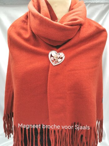 Magneet broche elegant hartje goud met bruin kleur voor omslagdoek, sjaal en vest te sluiten