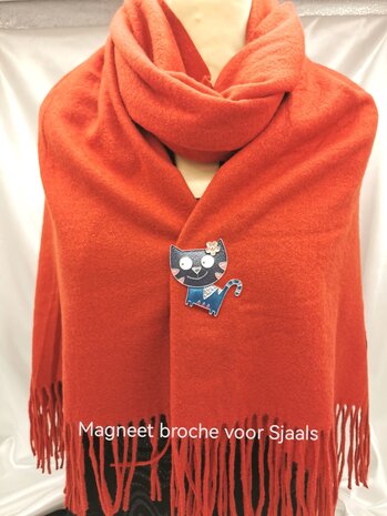 Magneet broche - Lapjeskat , kleur blauw, voor omslagdoek, sjaal en vest om te sluiten.