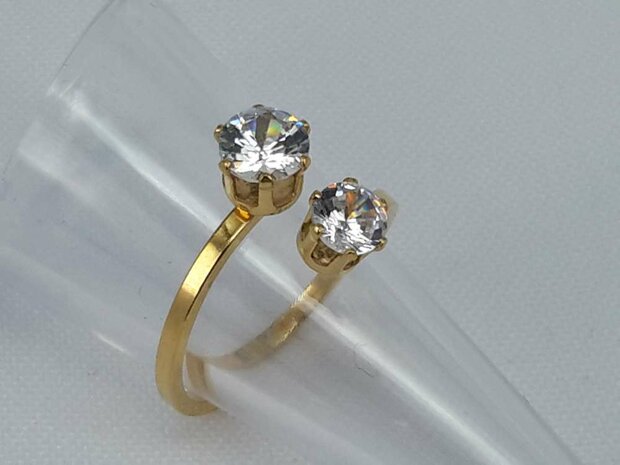 Edelstahl Ringe Goldfarbe doppelt zirkonia.