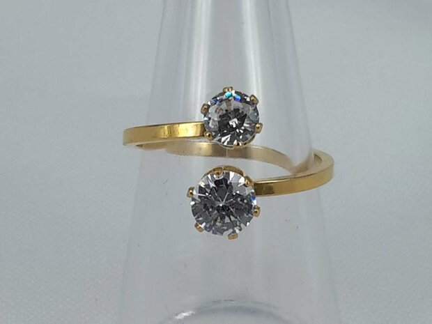 Edelstahl Ringe Goldfarbe doppelt zirkonia.