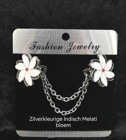 Clips mit Doppelkette, Melati der indische Jasmin in antiker Silberfarbe.