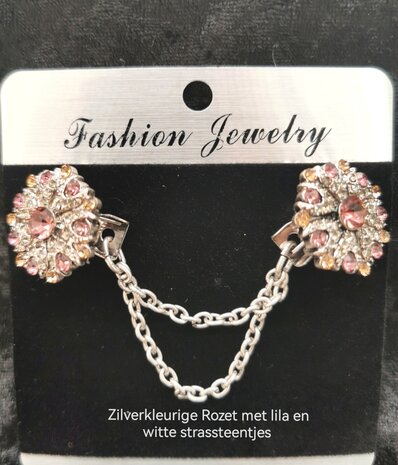 Clips mit doppelter Kette, Clips mit Doppelkette, Rosette mit glitzerndem Farbkristall und Strasssteinen