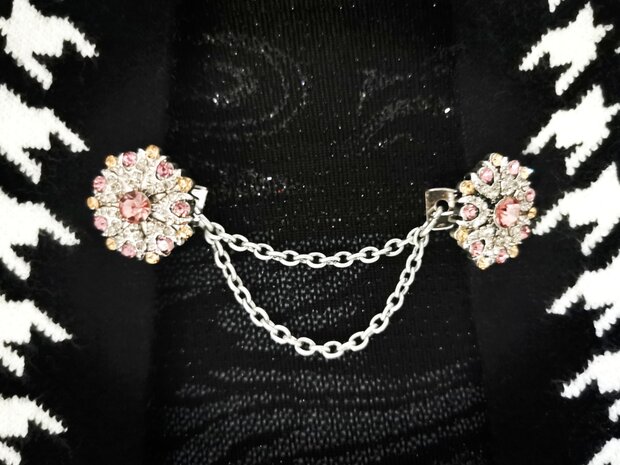 Clips mit doppelter Kette, Clips mit Doppelkette, Rosette mit glitzerndem Farbkristall und Strasssteinen