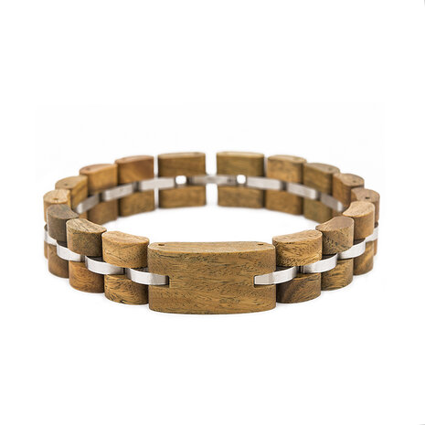 houten armband met RVS tussenschakels