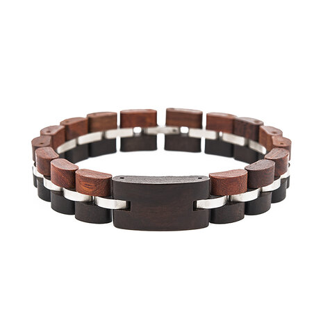 Black Sandalwood & mahonie armband met RVS tussenschakels