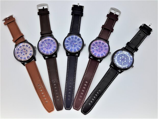 FabSuna horloge, Skai band, pendelwijzers, gespsluiting, 5 kleuren