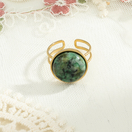 RVS goudkleurig Ring met ronde Afrikaans turquoise 14 mm edelsteen 