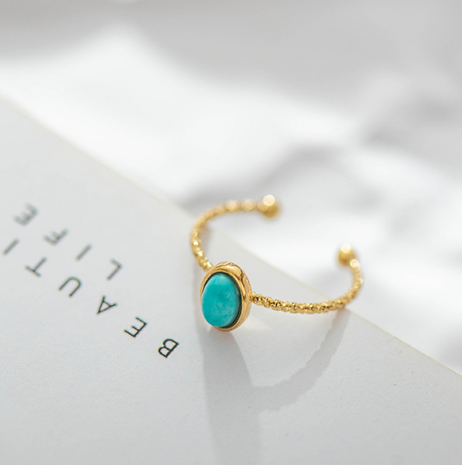 Ring aus Edelstahl mit goldfarbenem türkisfarbenem Edelstein, verstellbar
