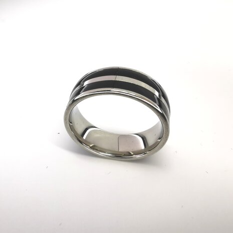 Edelstahl Ringe, doppelte schwarze band