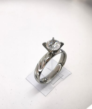 Edelstahl Ringe Silberring mit schrägen Streifen besetzt 5mm Zirkonia, box 36 st