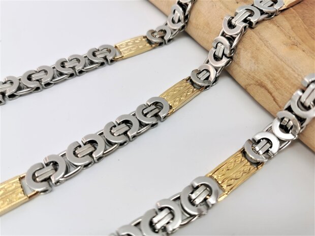 EDELSTAHL-SET: Gold- und silberfarbene Königskette mit Armbandgröße 