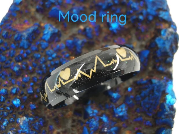 Rvs, Heart Beat Mood/Stemming ring, verandert van kleur. 